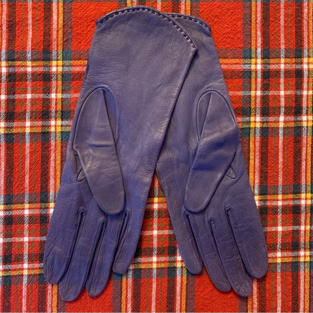 Purple Leather Driving Gloves Womens Size 7 Fashion Wrist Glove 100% Silk Lined